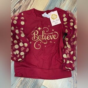 New Mia Bella Girls 4T Red and Gold 'Believe' Kids Top 790